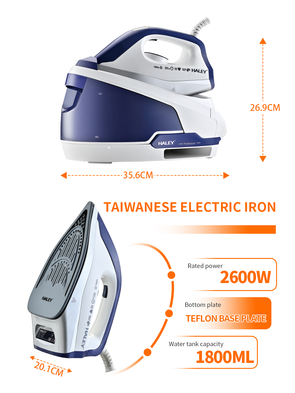 HALEY 2600W Powerful Steam Iron with Vertical Steam