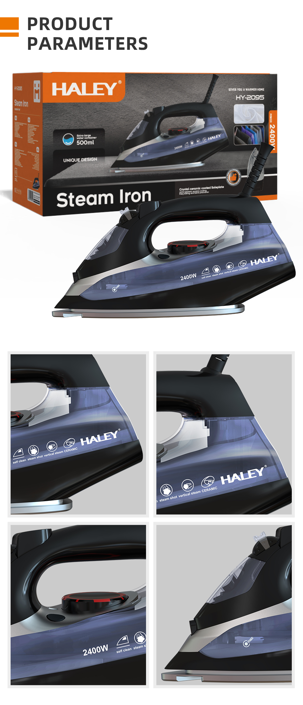 HALEY Crystal Ceramic Steam Iron with Vertical Steam