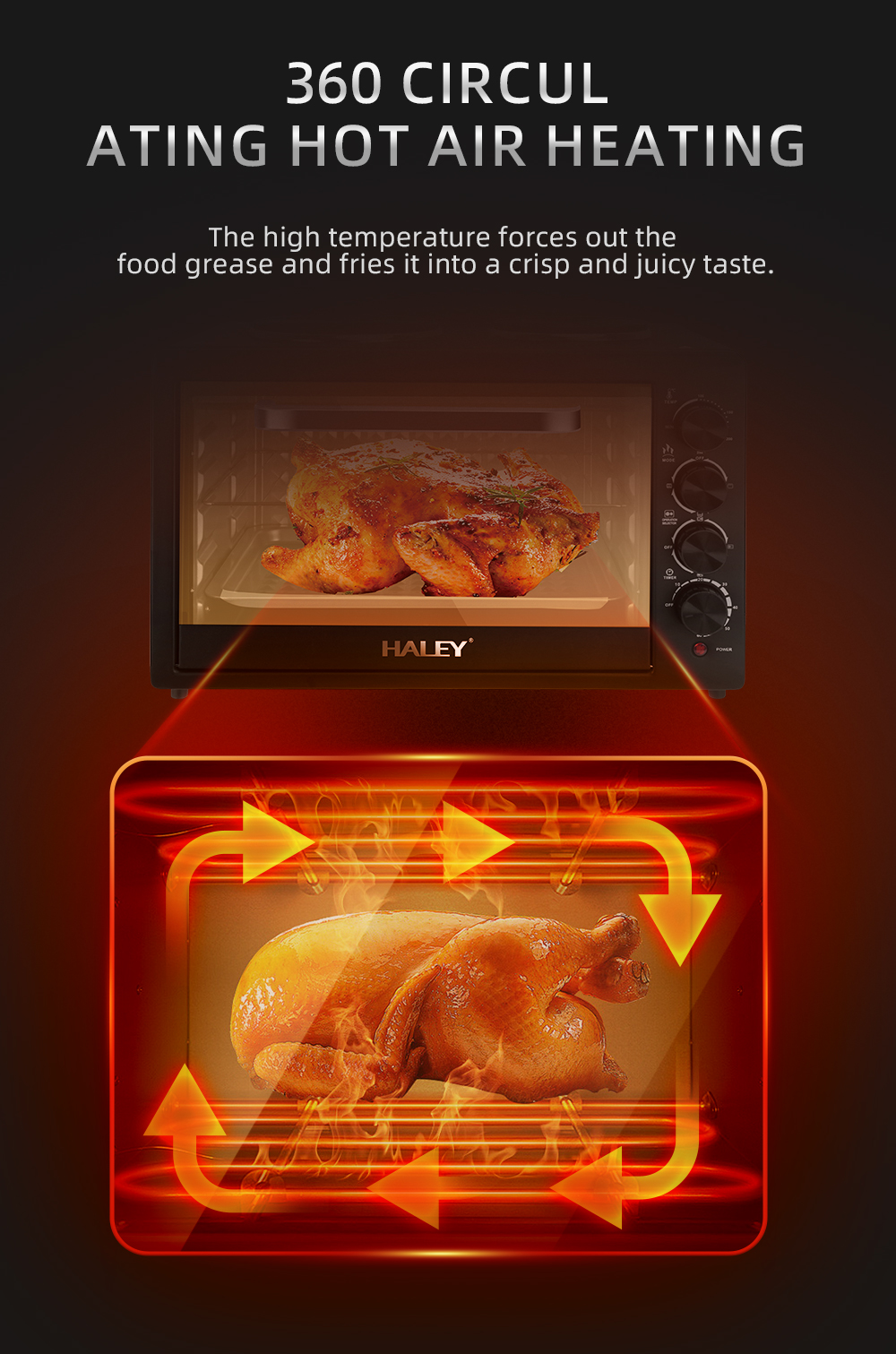 HALEY 48L Electric Oven with Dual Burners