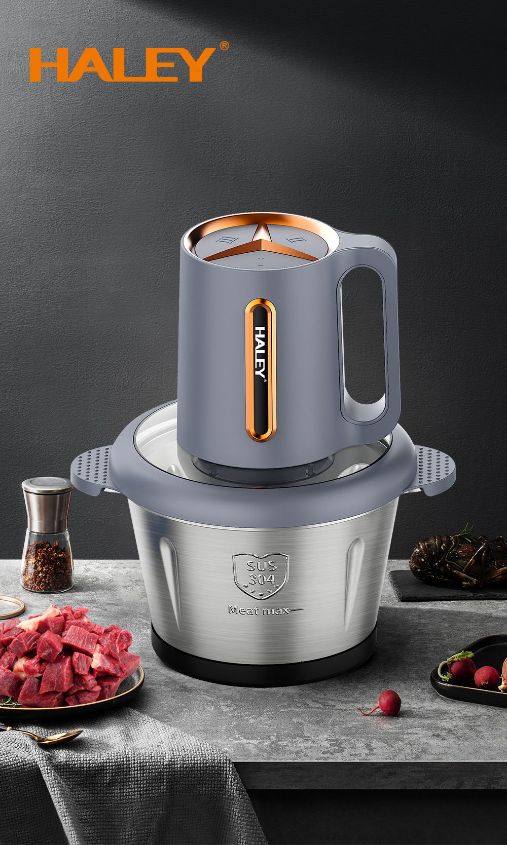 HALEY 2.0L Electric Food Chopper 1000W with Stainless Steel 4-Blade System