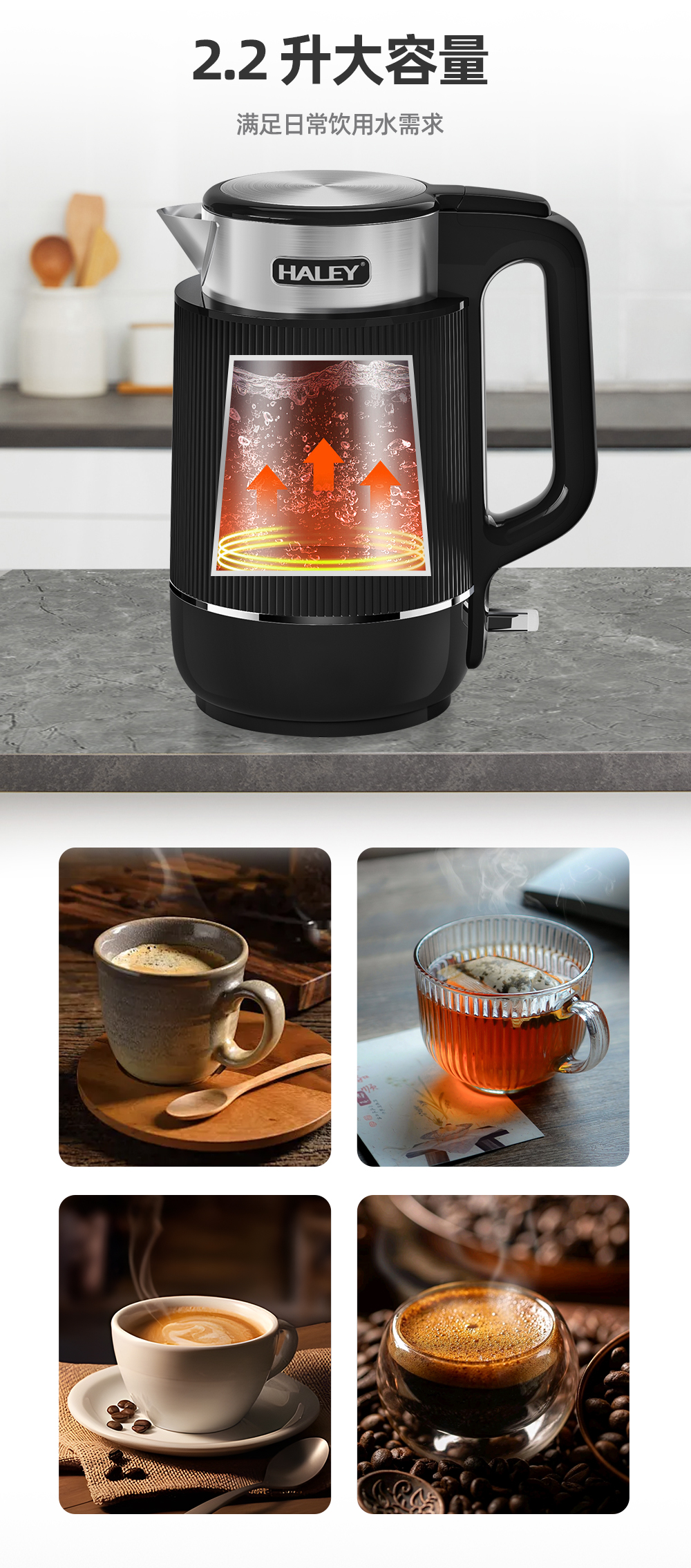 HALEY 2.2L Stainless Steel Electric Kettle