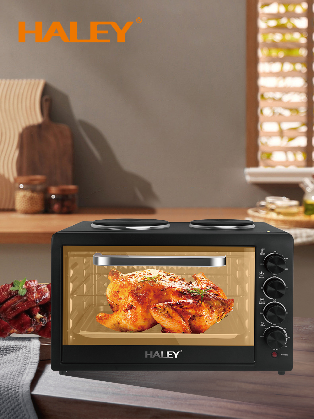 HALEY 48L Electric Oven with Dual Burners