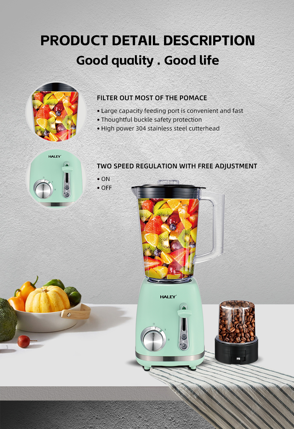 HALEY 500W Juicer Blender with 1.5L Capacity & Ice Crushing Function8