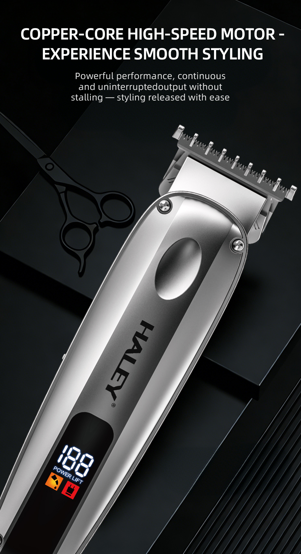 HALEY Professional Hair Clipper with 1300mAh Lithium Battery