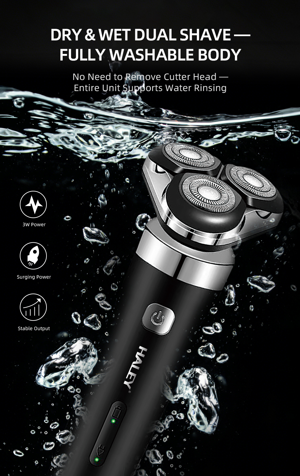 HALEY USB Rechargeable 3-Blade Electric Shaver