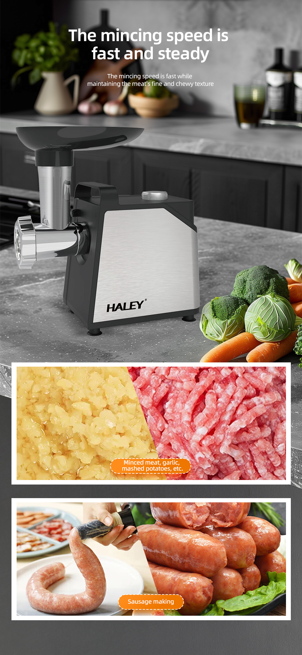 HALEY 3000W Heavy Duty Electric Meat Grinder