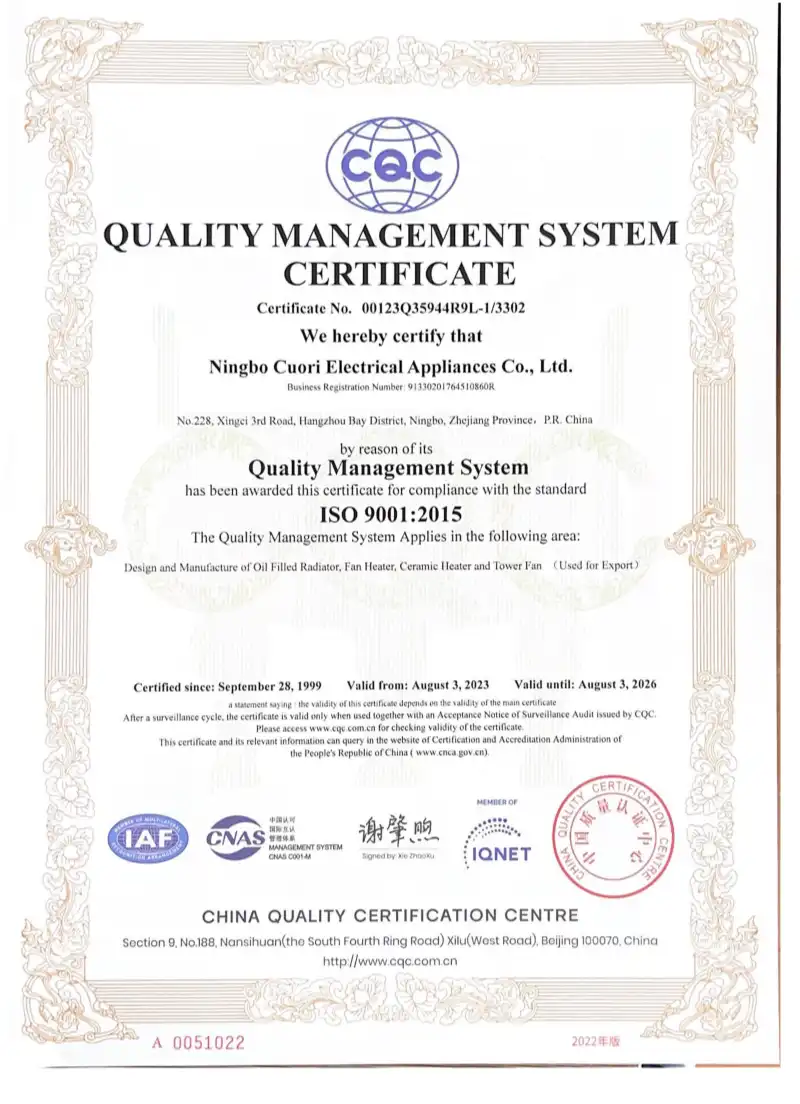 HALEY Quality Management System Certification Certificate